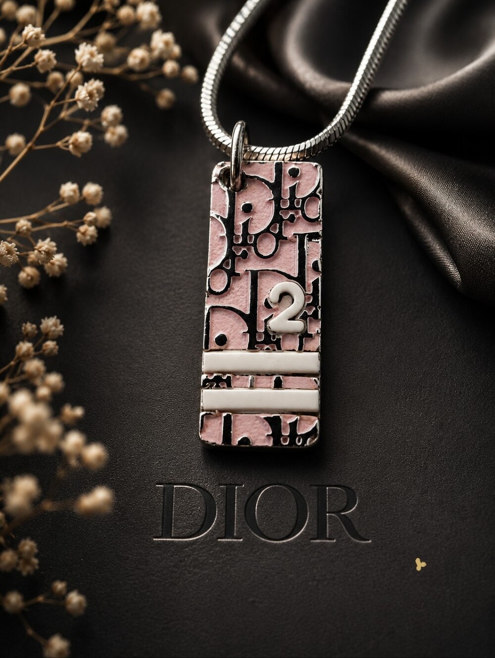 Dior Pink and Silver Trotter Pendant Necklace